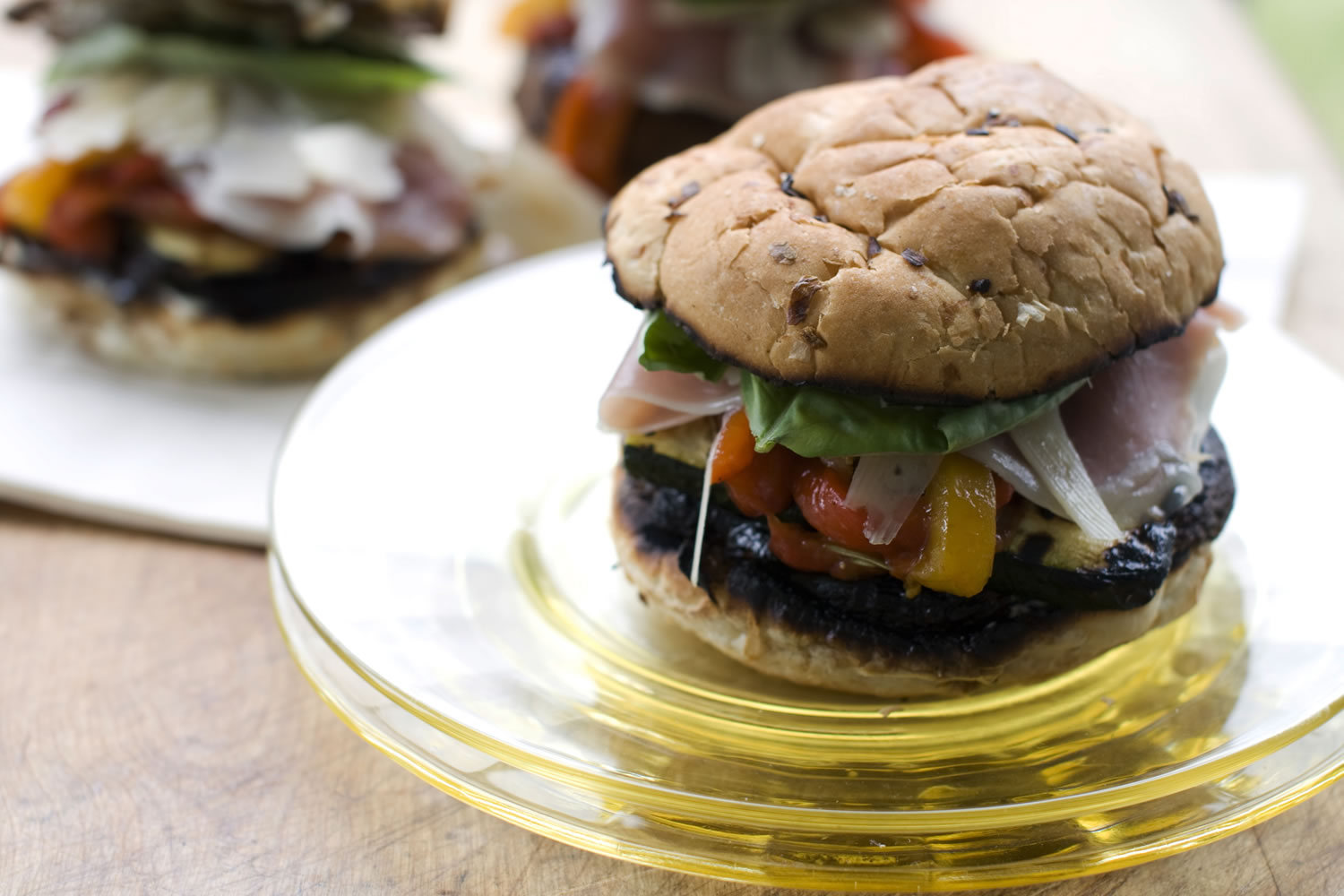 Grilled Veggie Sandwiches With Roasted Garlic Mayonnaise start with a bounty of vegetables from the farmers markets.