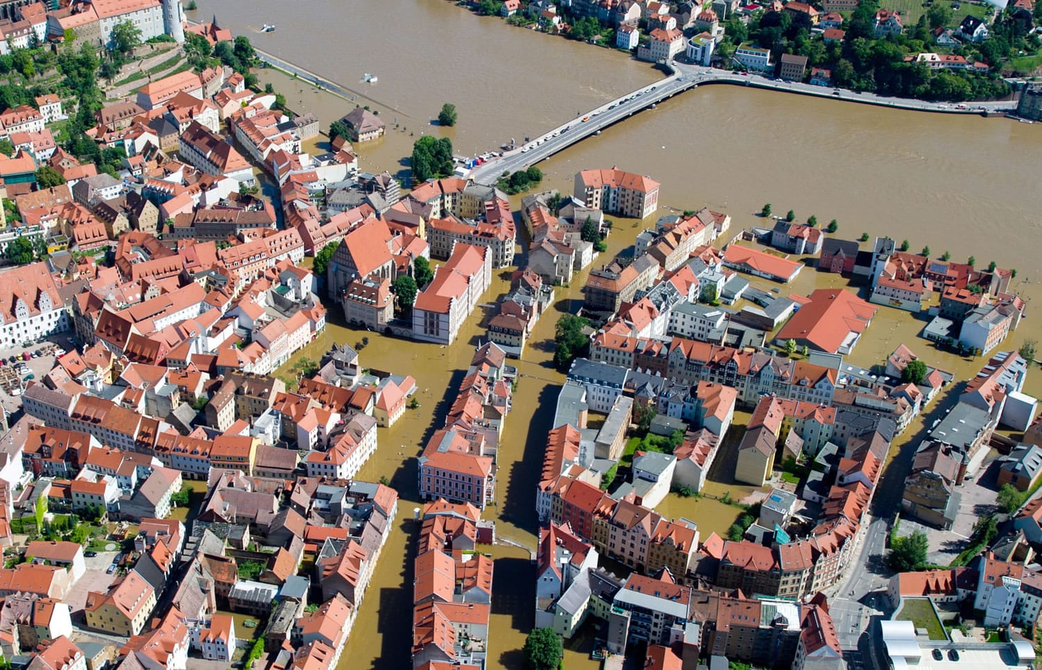 The Elbe River flooded the historical old town of Meissen, eastern Germany, on Sunday.
