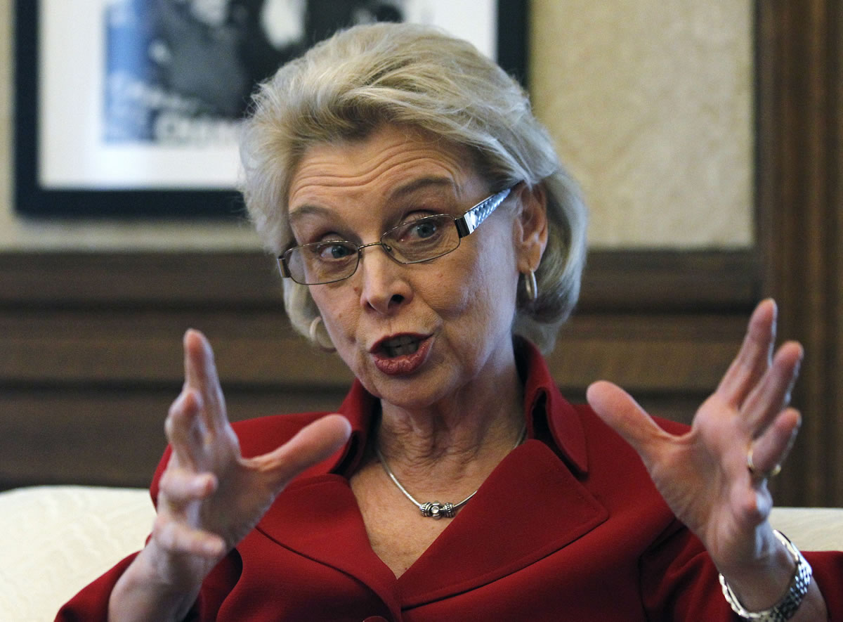 Gov. Chris Gregoire speaks during an interview with The Associated Press in her office Tuesday in Olympia.