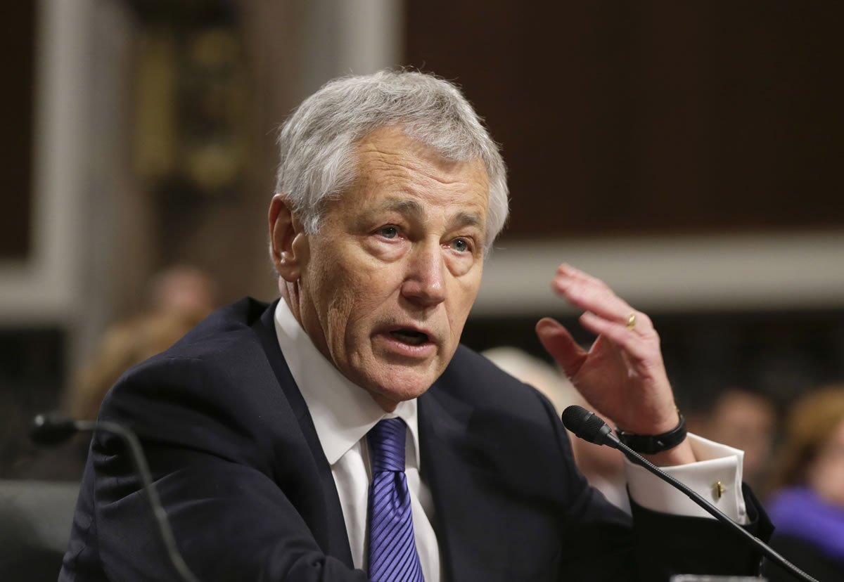 Secretary of Defense nominee Chuck Hagel testifies before the Senate Armed Services Committee during his January confirmation hearing on Capitol Hill in Washington.
