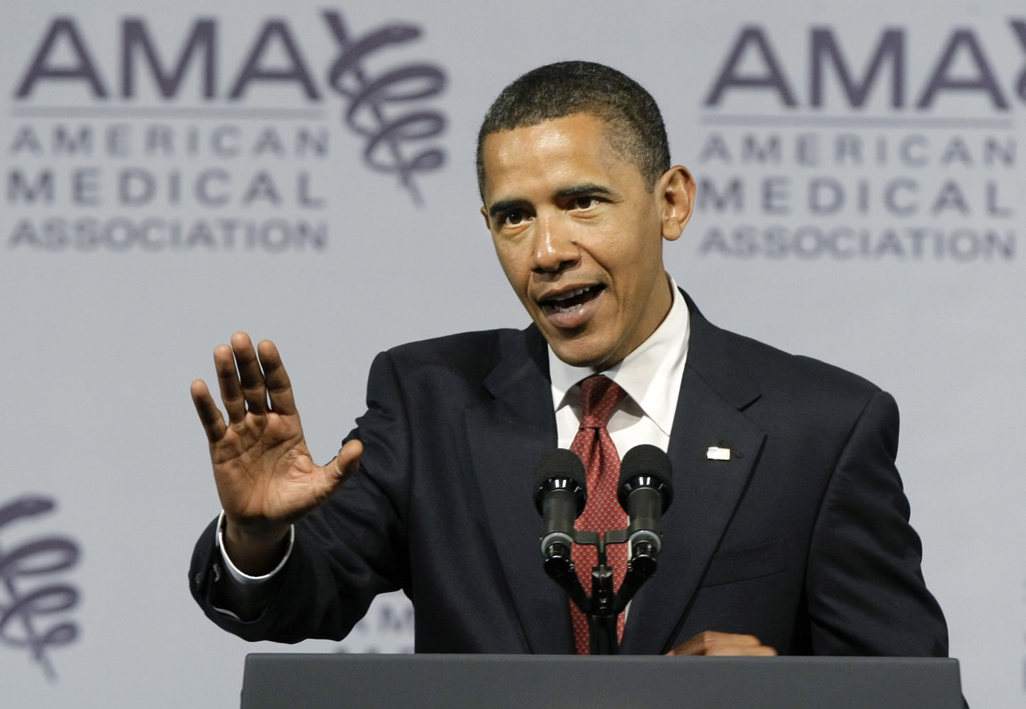 President Barack Obama speaks at the American Medical Association annual meeting in 2009 in Chicago.