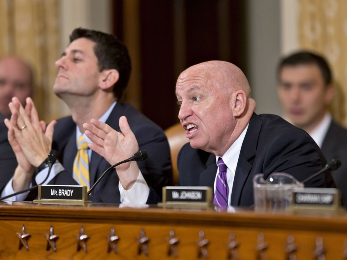 House Ways and Means Committee member Rep. Kevin Brady, R-Texas, right, accompanied by fellow committee member Rep.