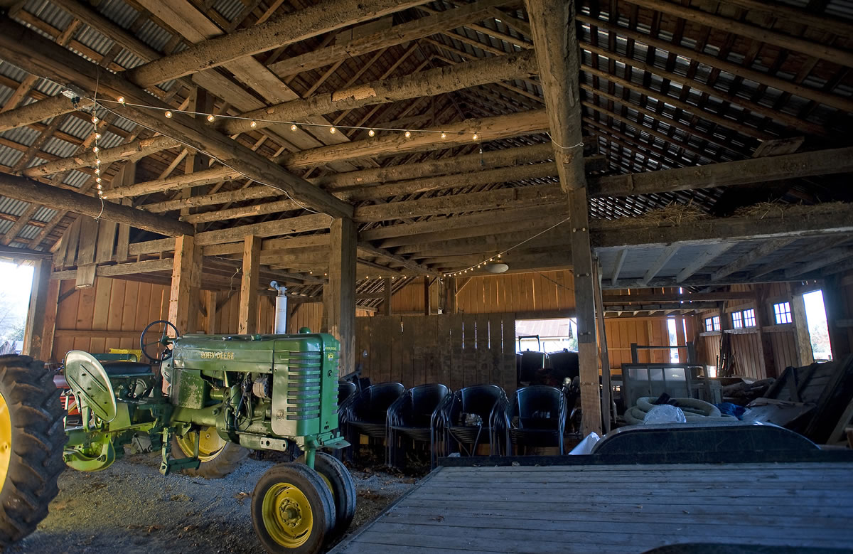 The interior of the historic Heisen Barn, owned by Chris and Michele Eckels, at Heisen House Vineyards in Battle Ground.