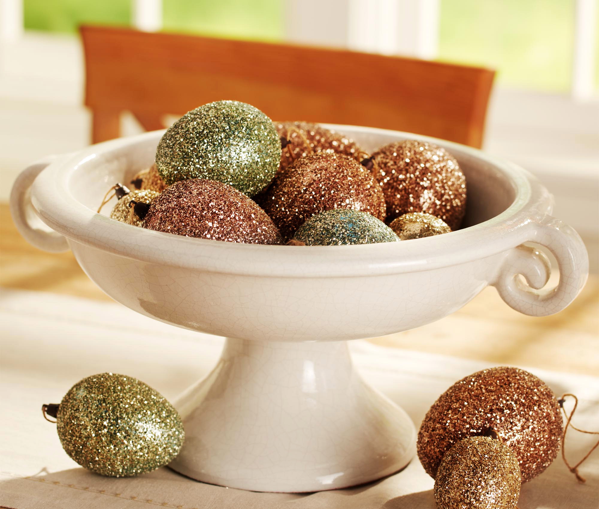 Pottery Barn's glitter-covered eggs bring some sophisticated glamour to the Easter table.