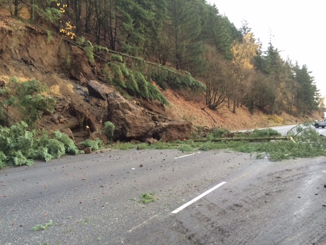 A landslide has blocked the northbound lanes of Interstate 5 north of Woodland near Dike Access Road.