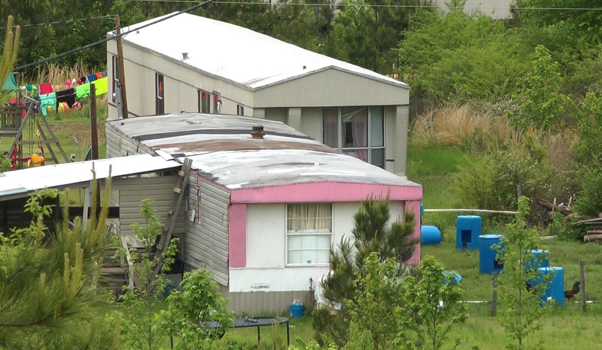 Mobile homes dot the landscape in Kilpatrick, Ala., in this May 15 image from video.