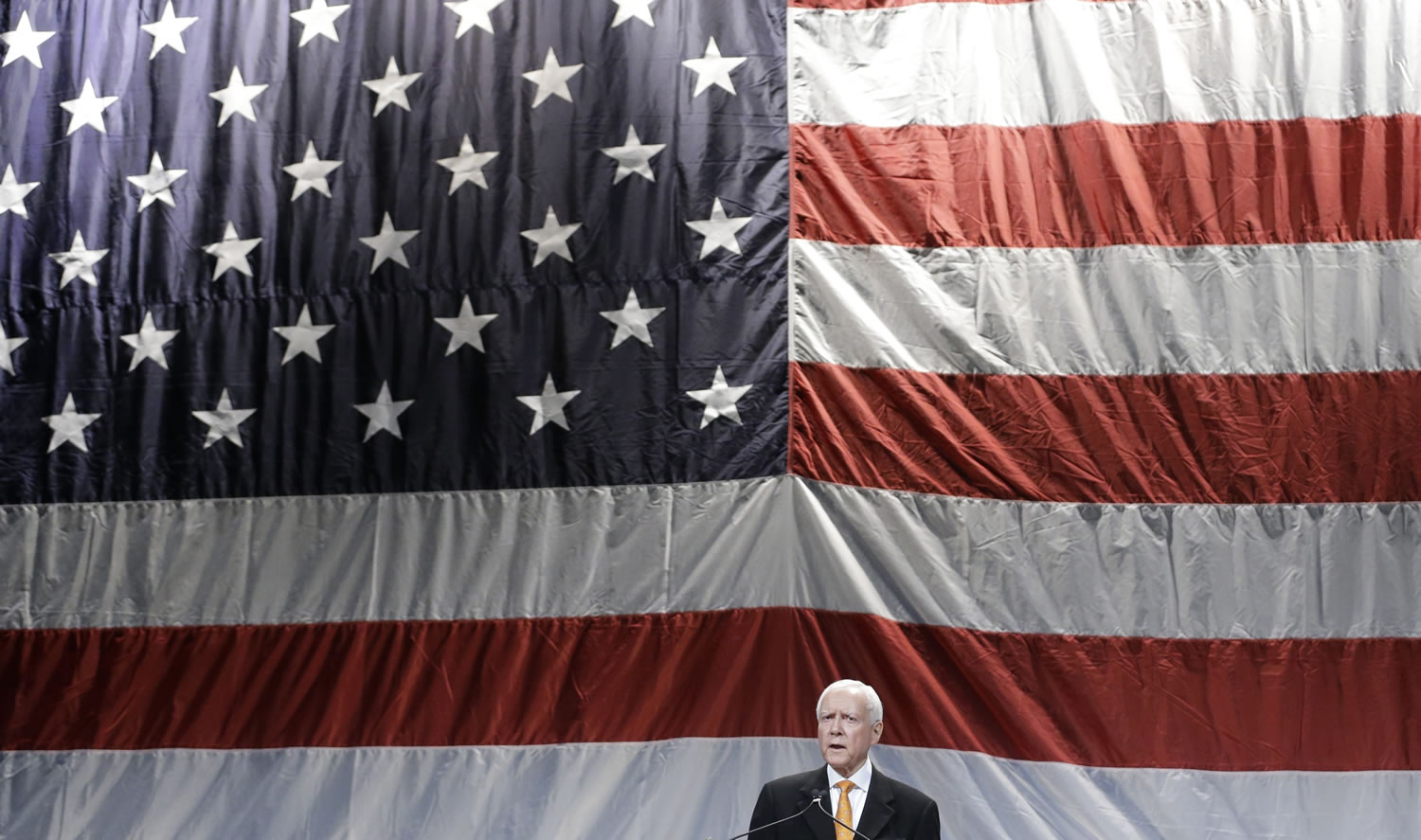 Republican Sen. Orrin Hatch addresses the Utah Republican Party's annual organizing convention in Sandy, Utah, in May.