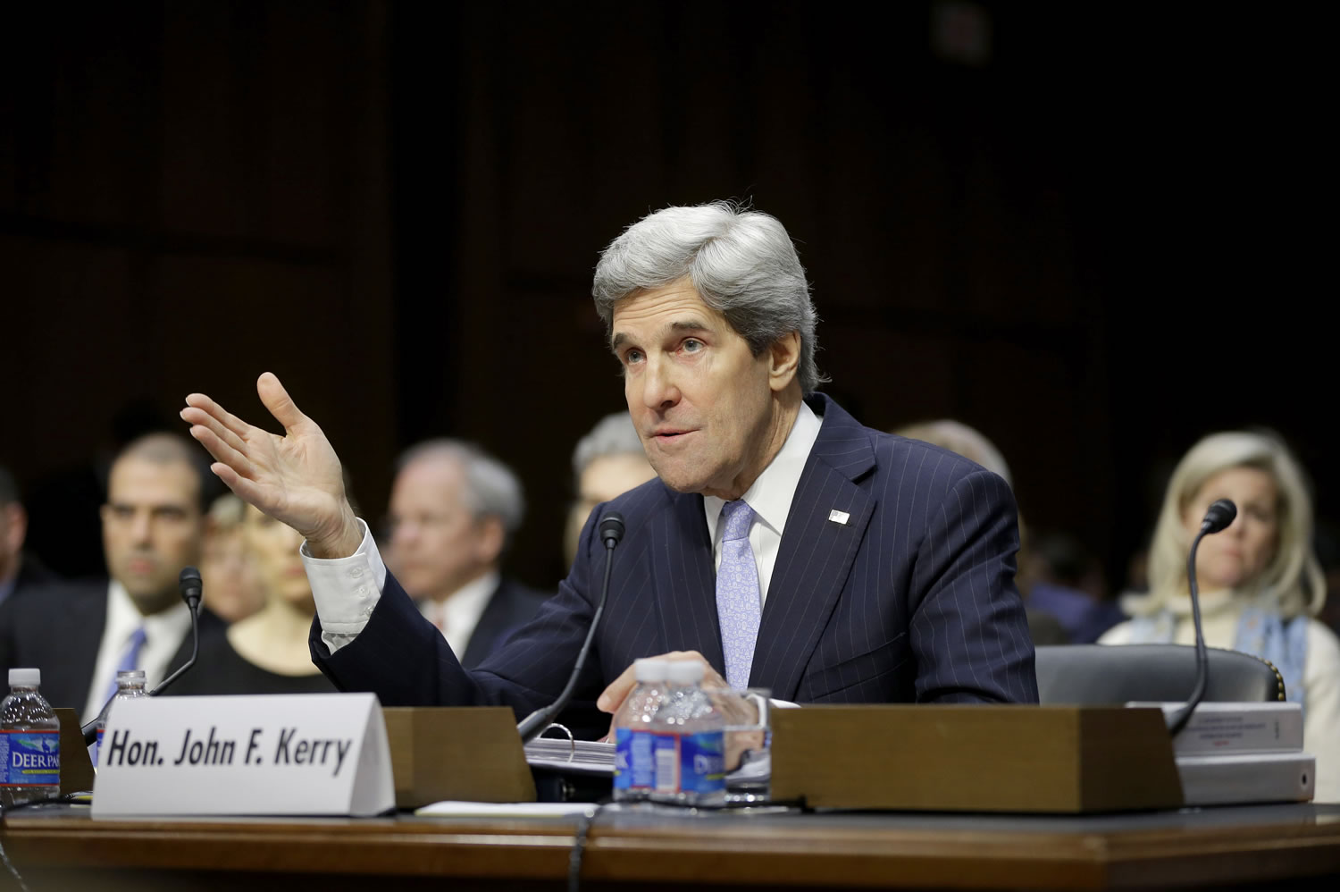 Senate Foreign Relations Chairman Sen. John Kerry, D-Mass., testifies on Capitol Hill in Washington on Thursday at his confirmation hearing before the committee.