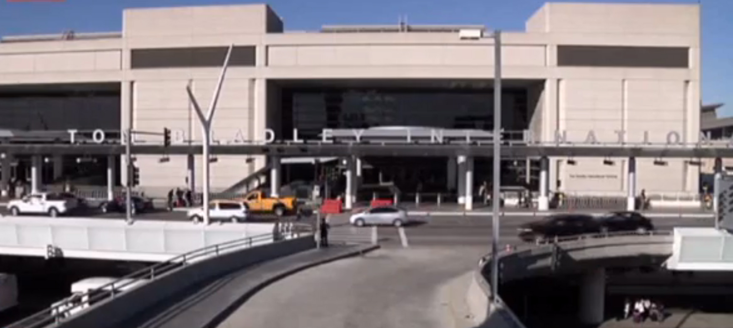 The entrance to the Tom Bradley International Terminal in Los Angeles can be seen Tuesday.