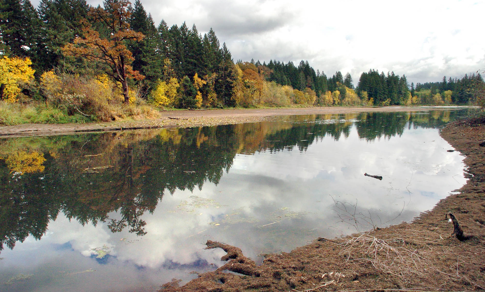 Lacamas Lake is set in a forested area, seen here in October 2006.