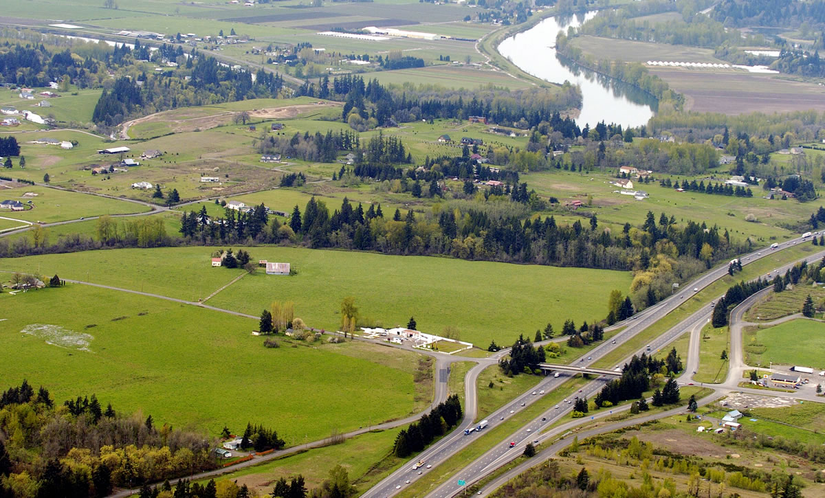An aerial view which includes the proposed site of a Cowlitz casino in Clark County.