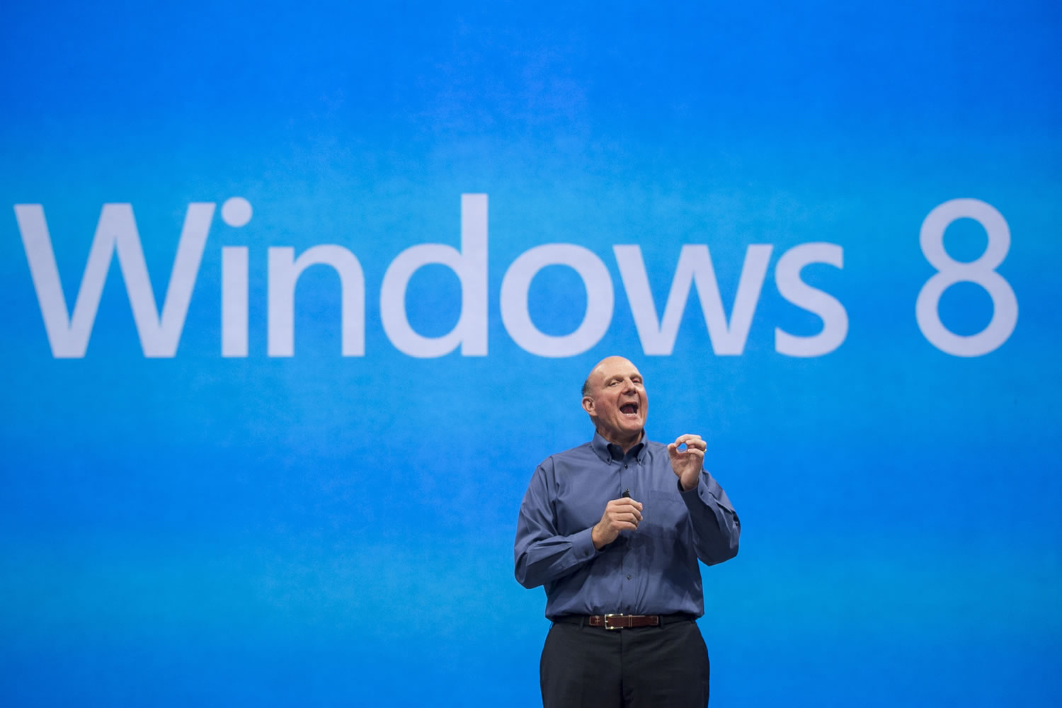 Microsoft CEO Steve Ballmer comments on the Windows 8 operating system before unveiling the new Surface, a tablet computer  to compete with Apple's iPad at Hollywood's Milk Studios in Los Angeles in June.