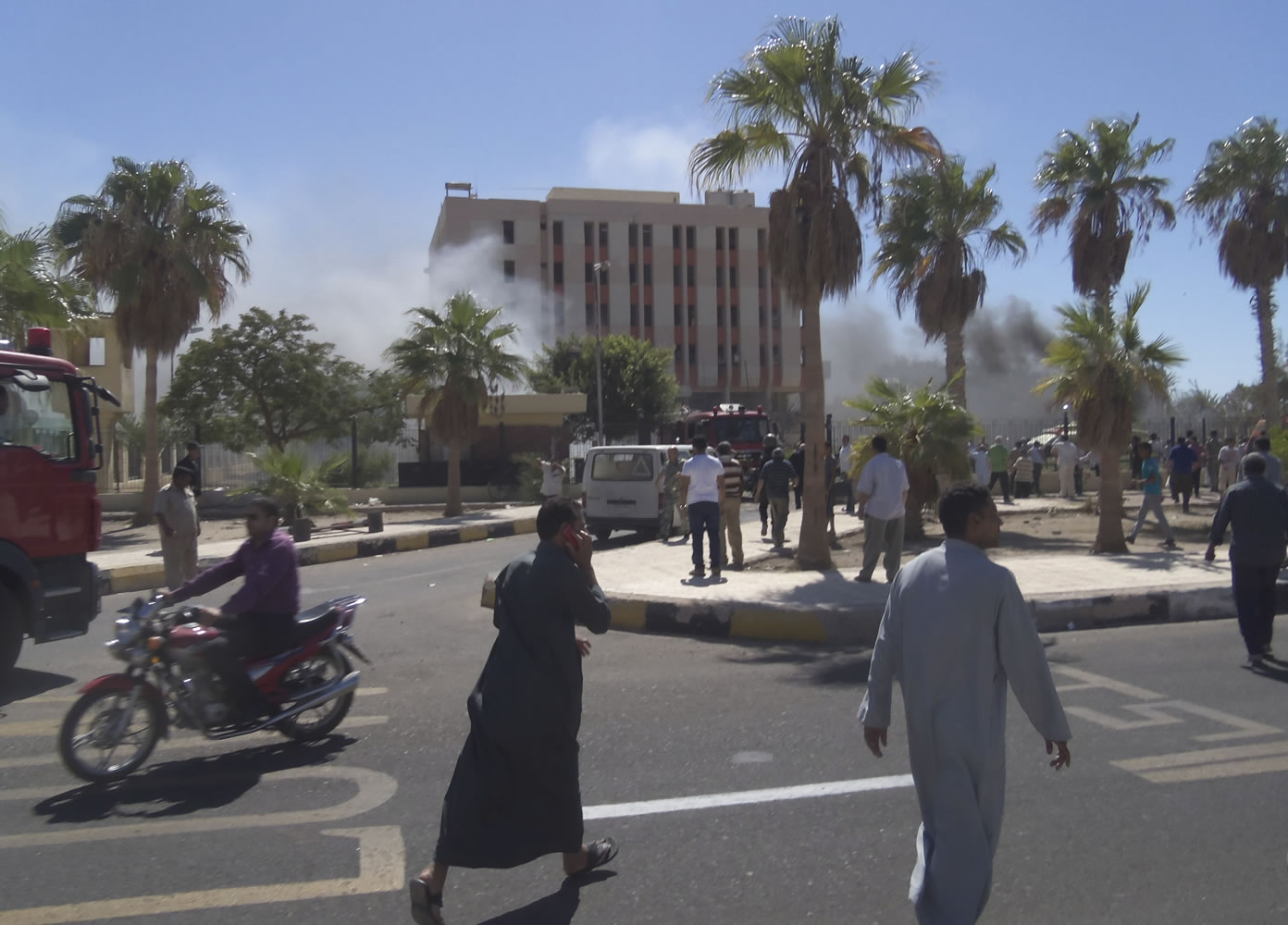 Smoke rises from a security headquarters building in the southern Sinai town of el-Tor, Egypt, following a car bombing on Monday.