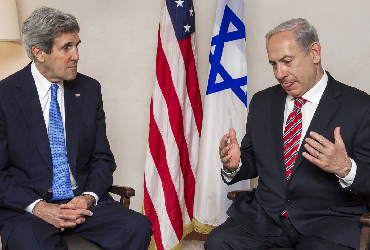 Israeli Prime Minister Benjamin Netanyahu, right, along with U.S.