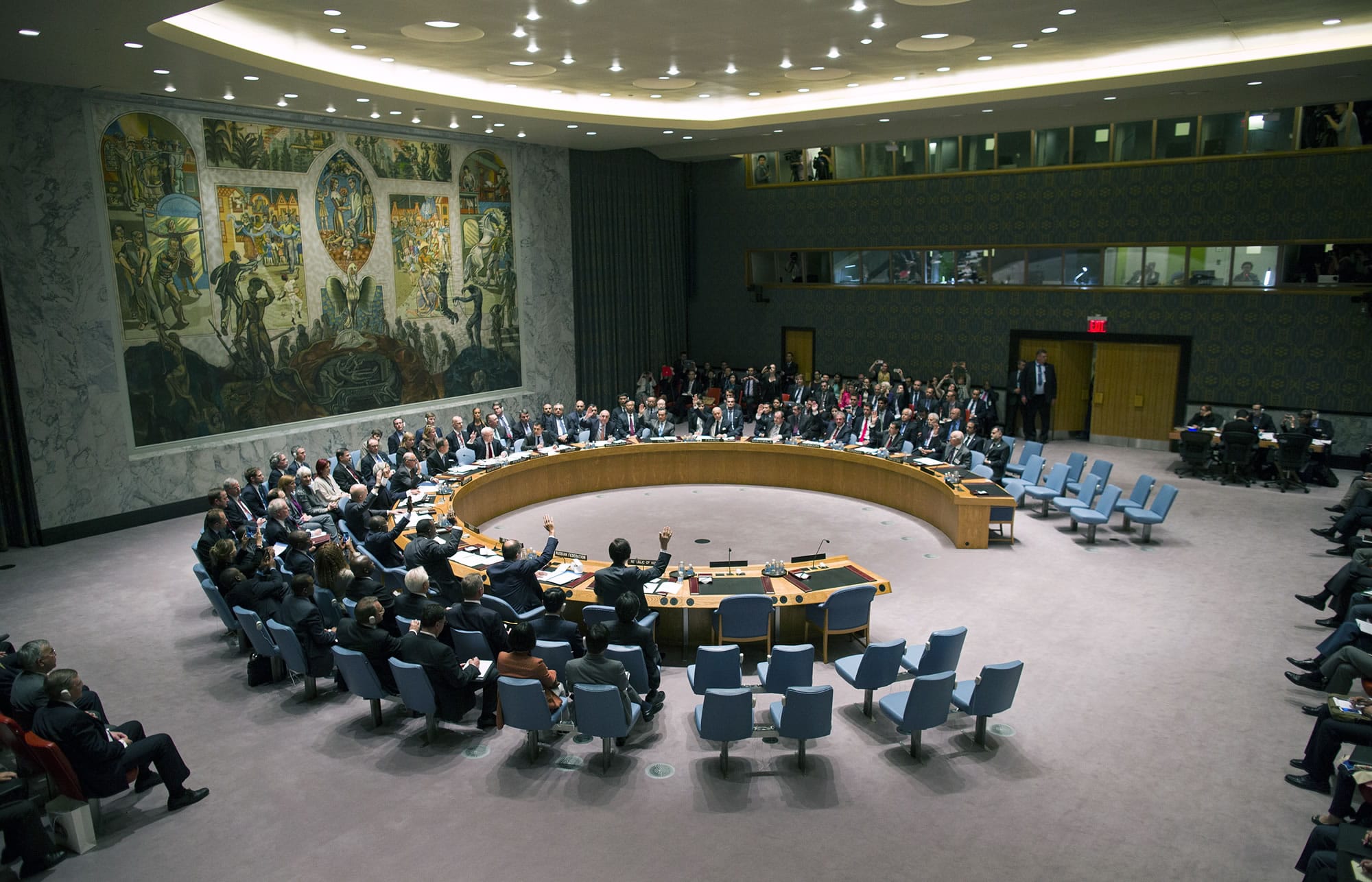 The United Nations Security Council votes on a resolution that will require Syria to give up its chemical weapon, at U.N.