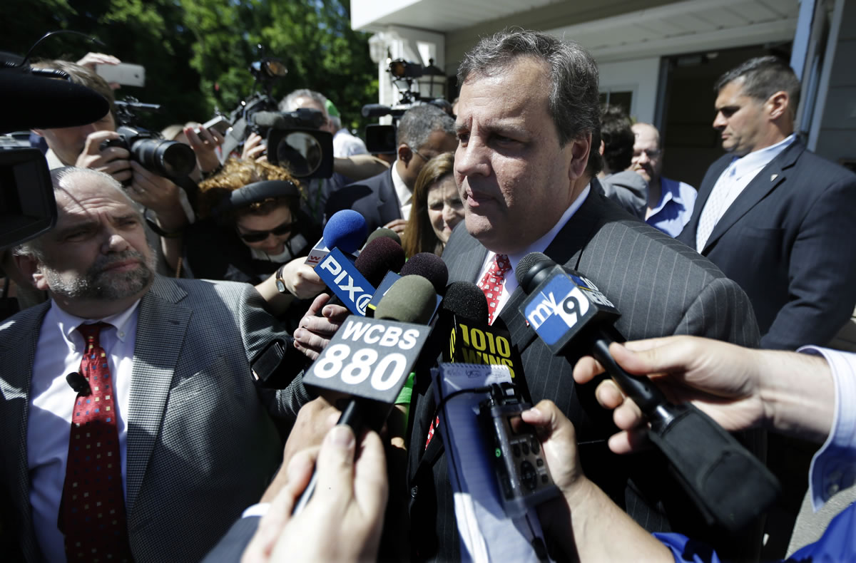 New Jersey Gov. Chris Christie talks to the press after casting his primary election vote Tuesday in Mendham Township, N.J. Christie has called for a special election to fill the Senate set left vacant by Sen.