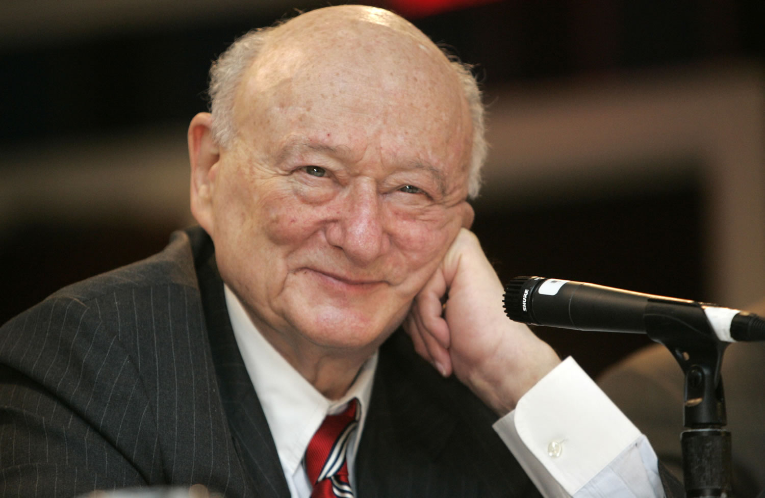 Former New York Mayor Ed Koch listens during the ninth annual National Action Network convention in New York on April 18, 2007. Koch, the combative politician who rescued the city from near-financial ruin during three City Hall terms, has died at age 88. Spokesman George Arzt says Koch died Friday morning, Feb.