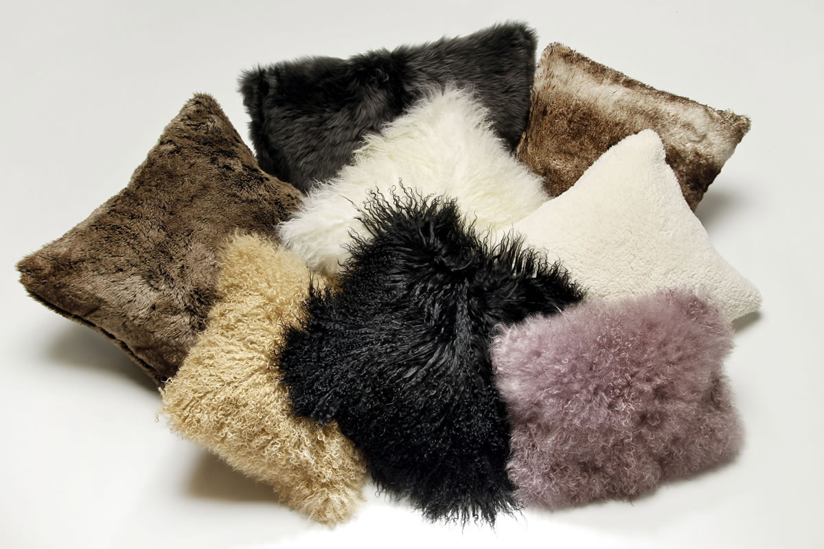 An assortment of fur pillows, both real and faux, make for last minute gifts for the holidays.