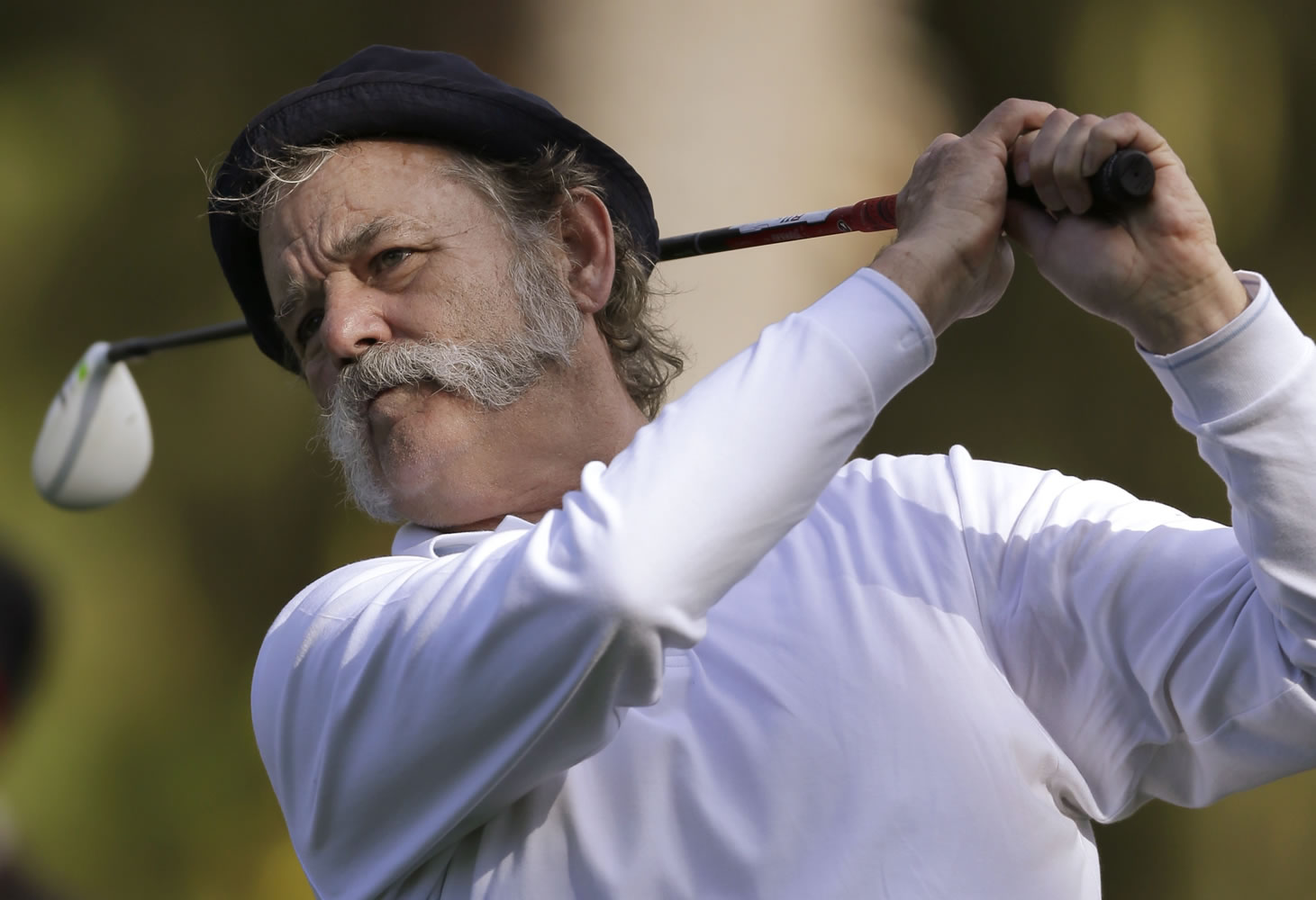 Actor Bill Murray hits off the 17th tee of the Spyglass Hill Golf Course during the second round of the AT&amp;T Pebble Beach Pro-Am golf tournament Friday.