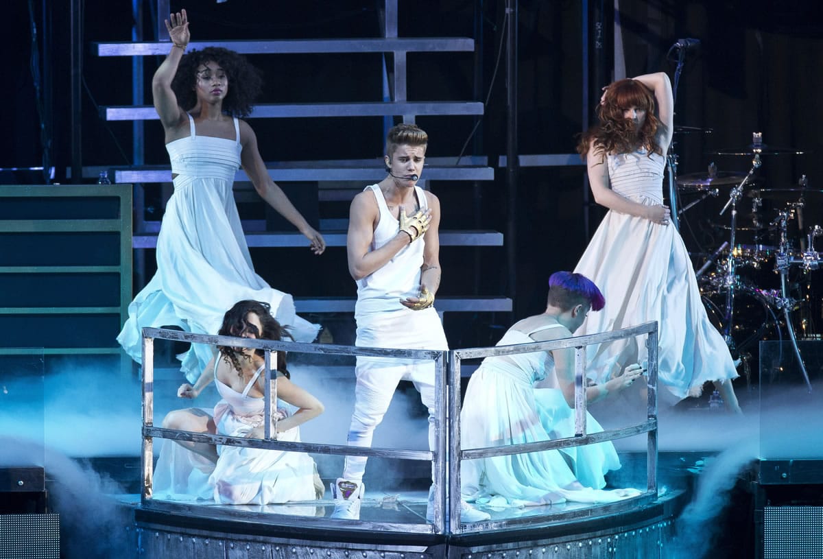Canadian singer Justin Bieber performs March 4 at the O2 Arena in east London.
