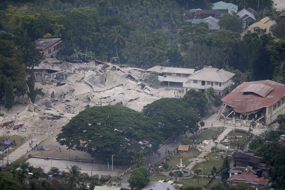 An aerial photo of the devastation of Loon township, Bohol province in central Philippines on Wednesday, a day after a 7.2 magnitude quake hit Bohol and Cebu provinces.