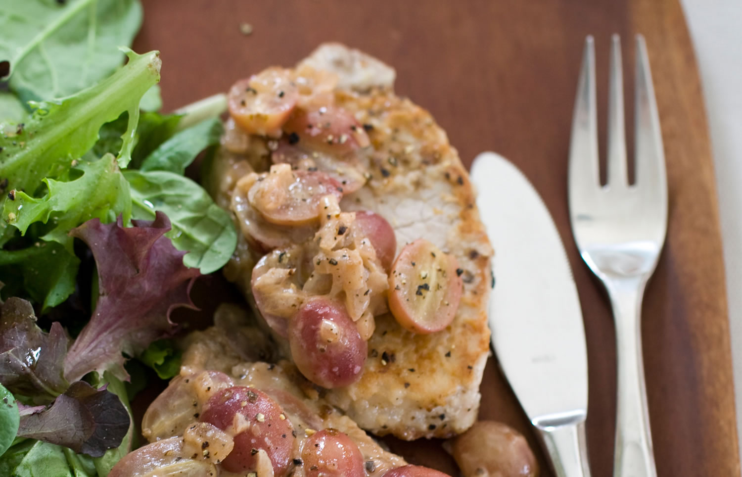 Sauteed Pork Chops With Grapes and Mustard Sauce shines because of the easy technique of making a pan sauce.