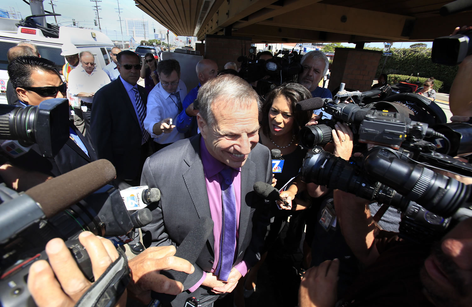 Mayor Bob Filner appears at an event announcing the final phase of a $660 million Trolley Renewal project in San Diego on Thursday.