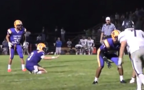 In this video image, Columbia River prepares for a field goal attempt at the end of Friday's game against Skyview.