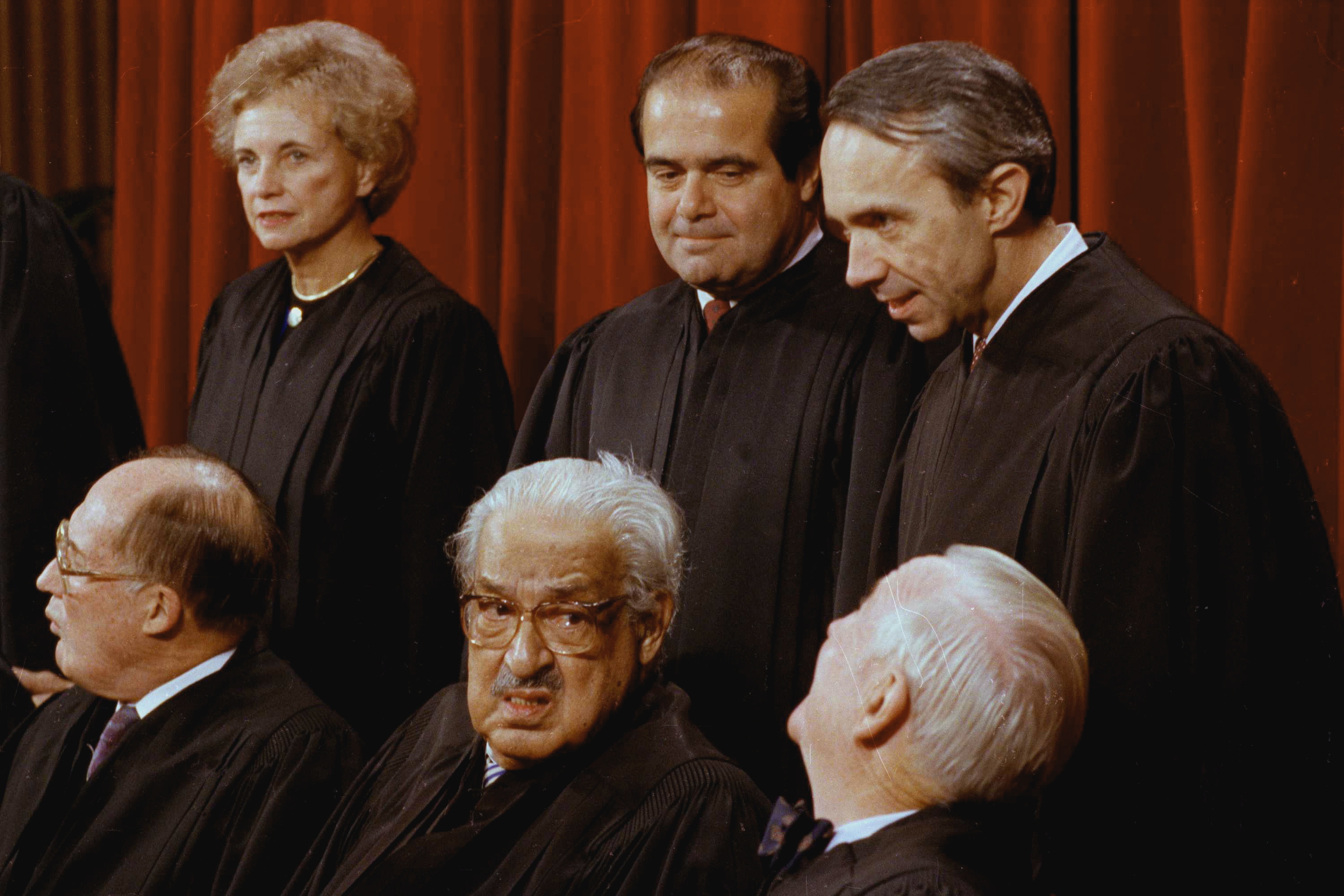 Nov. 9, 1990: U.S. Supreme Court justices pose for a group portrait at the court in Washington.