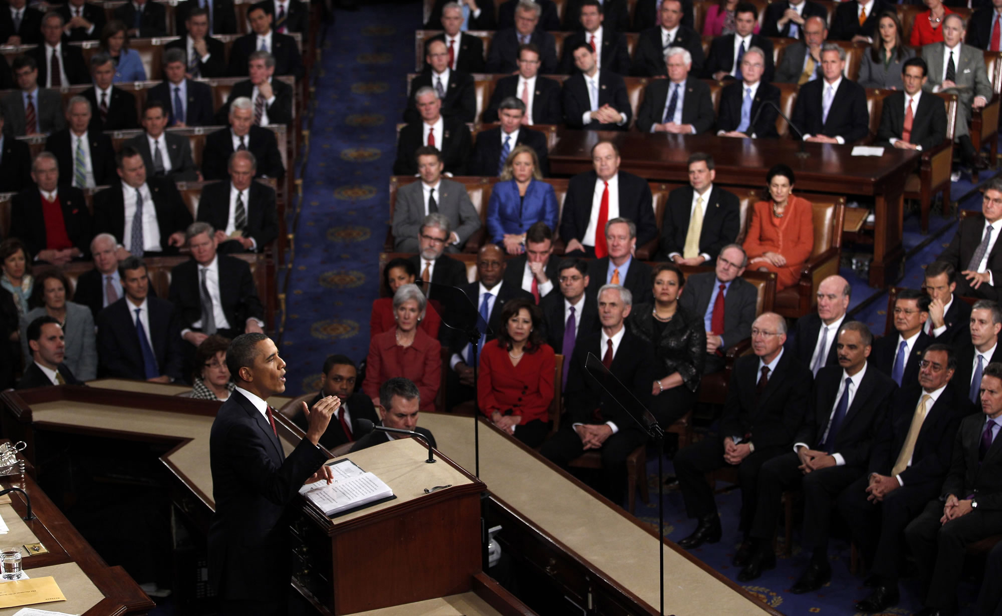 President Barack Obama delivers his State of the Union address on Capitol Hill in Washington on Jan. 24, 2012. As Obama delivers his State of the Union speech tonight, he presides over an economy much healthier than the one he inherited four years ago.