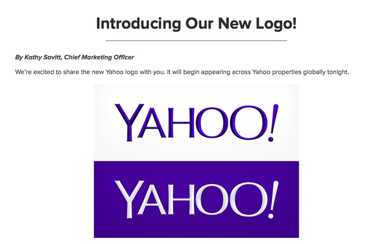 This screen grab made from Yahoo Inc.'s Tumblr page shows the company's new logo in a post published on Wednesday.