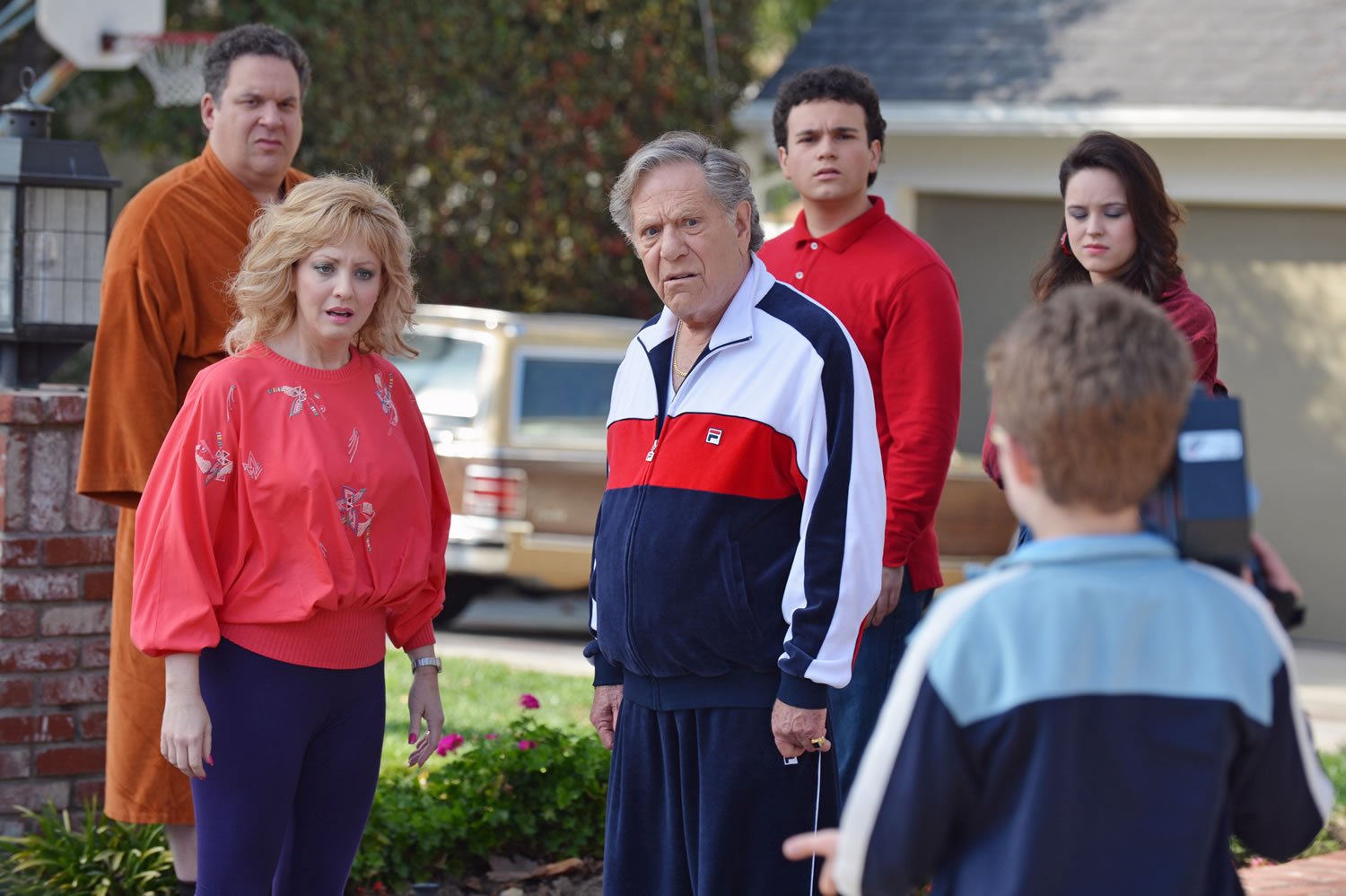 Jeff Garlin, from left, Wendi McLendon-Covey, George Segal, Troy Gentile, Sean Giambrone and Hayley Orrantia star in &quot;The Goldbergs,&quot; premiering at 9 p.m.