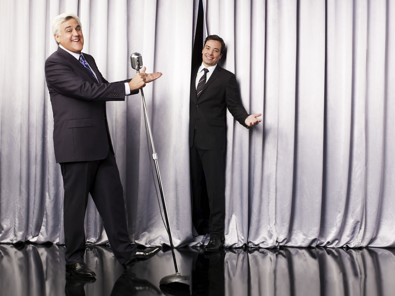 Jay Leno, host of &quot;The Tonight Show with Jay Leno,&quot; left, and Jimmy Fallon, host of &quot;Late Night with Jimmy Fallon,&quot; in Los Angeles.