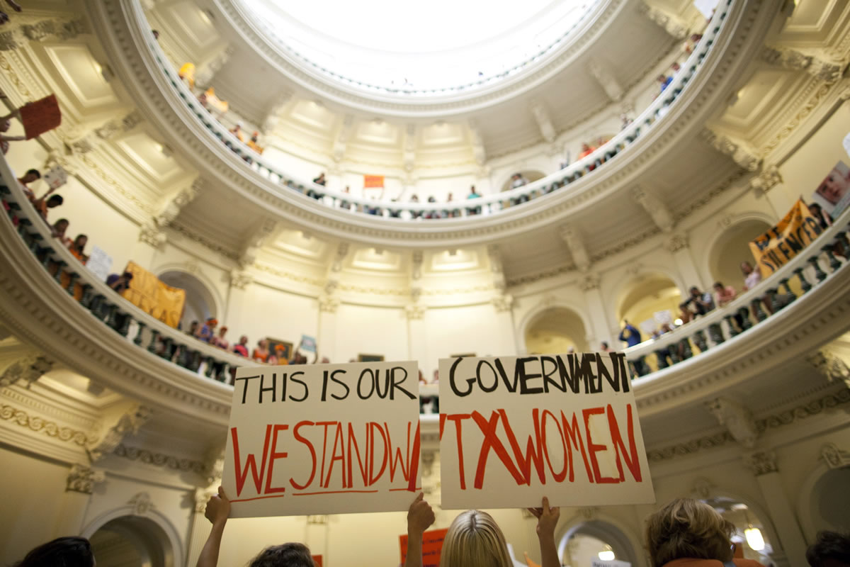 Abortion rights supporters rally on the floor of the State Capitol rotunda in Austin, Texas, in July.