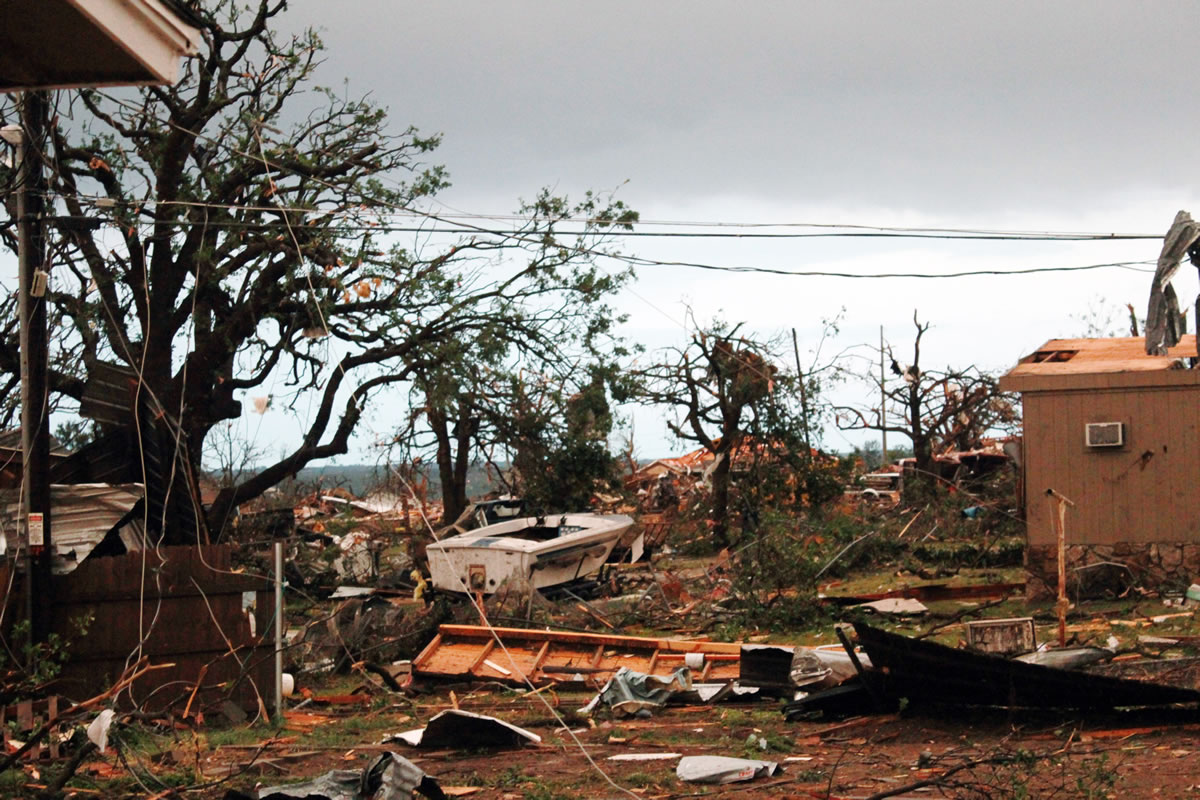 Ar Granbury, Texas, backyard is reduced to rubble where resident Nichole Tomlin says there used to be a neighborhood. A rash of tornadoes slammed into several small communities in North Texas overnight, leaving at least six people dead, dozens more injured and hundreds homeless.