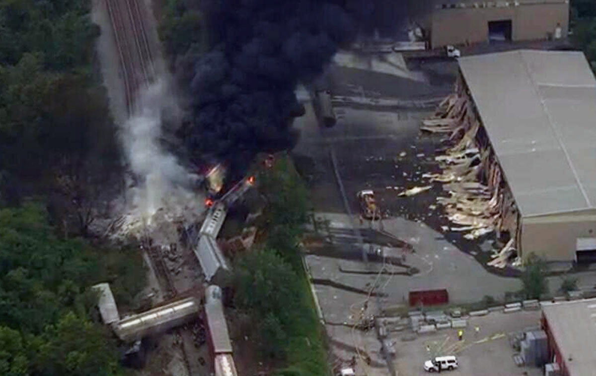 A train derailment outside Baltimore on Tuesday. A fire spokeswoman says the train derailed about 2 p.m.