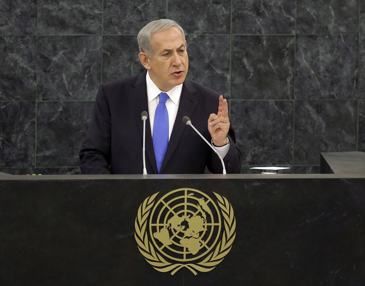 Israeli Prime Minister Benjamin Netanyahu speaks during the 68th session of the General Assembly at United Nations headquarters on Tuesday at U.N.