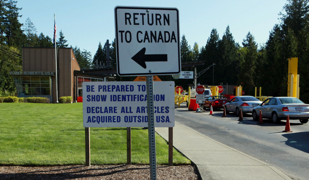 Cars line up in Canada to enter Point Roberts.