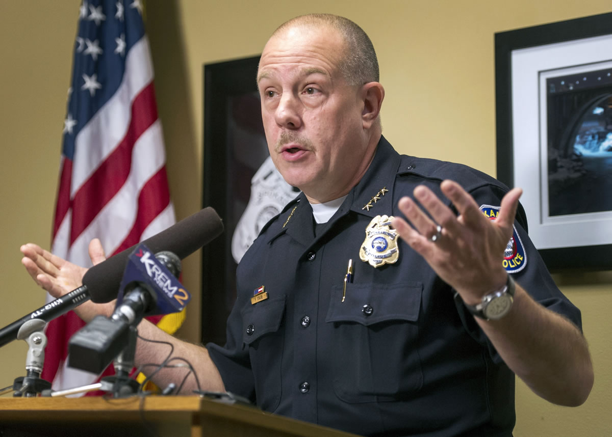 Spokane Police Chief Frank Straub talks about the arrest of a suspect in last week's beating death of an 88-year-old World War II veteran during a news conference on Monday at the Public Safety Building in Spokane.