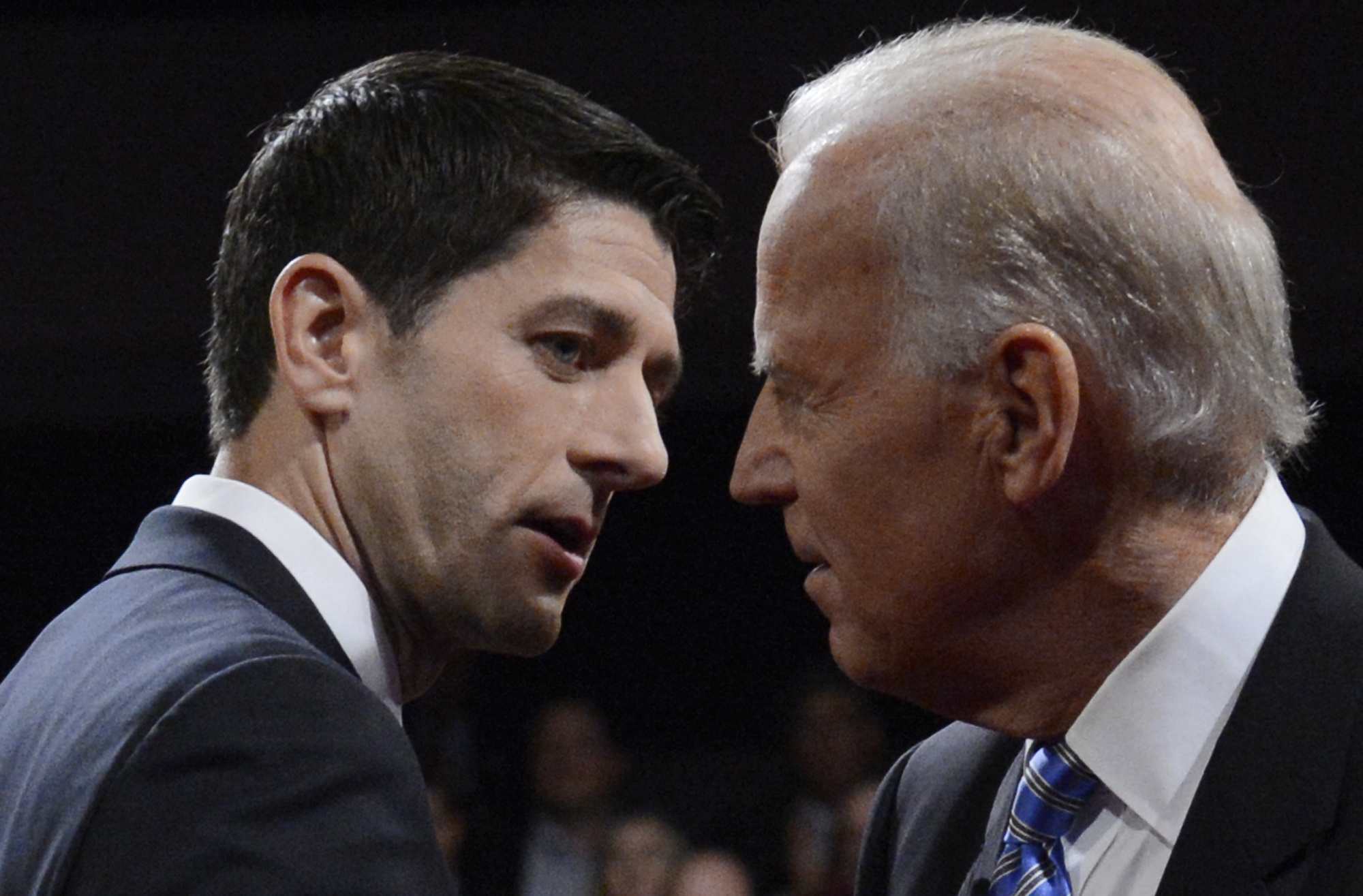 Vice President Joe Biden and Republican vice presidential nominee Paul Ryan shake hands after the vice presidential debate at Centre College, Thursday, in Danville, Ky.