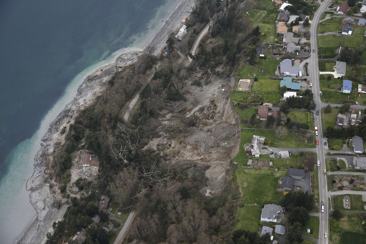 A landslide is shown near Coupeville on Whidbey Island on Wednesday.