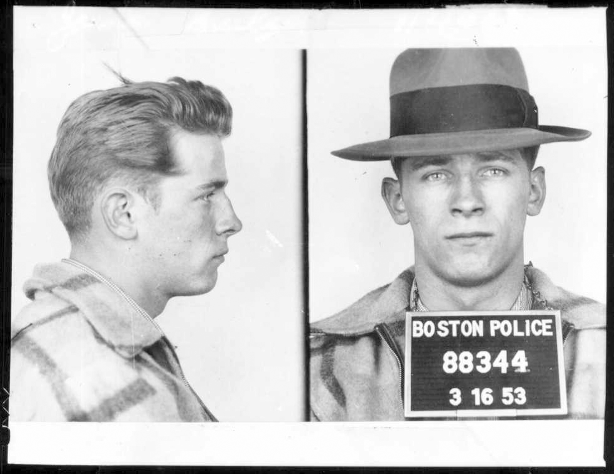 This 1953 Boston police booking file photo combo shows James &quot;Whitey&quot; Bulger after an arrest.