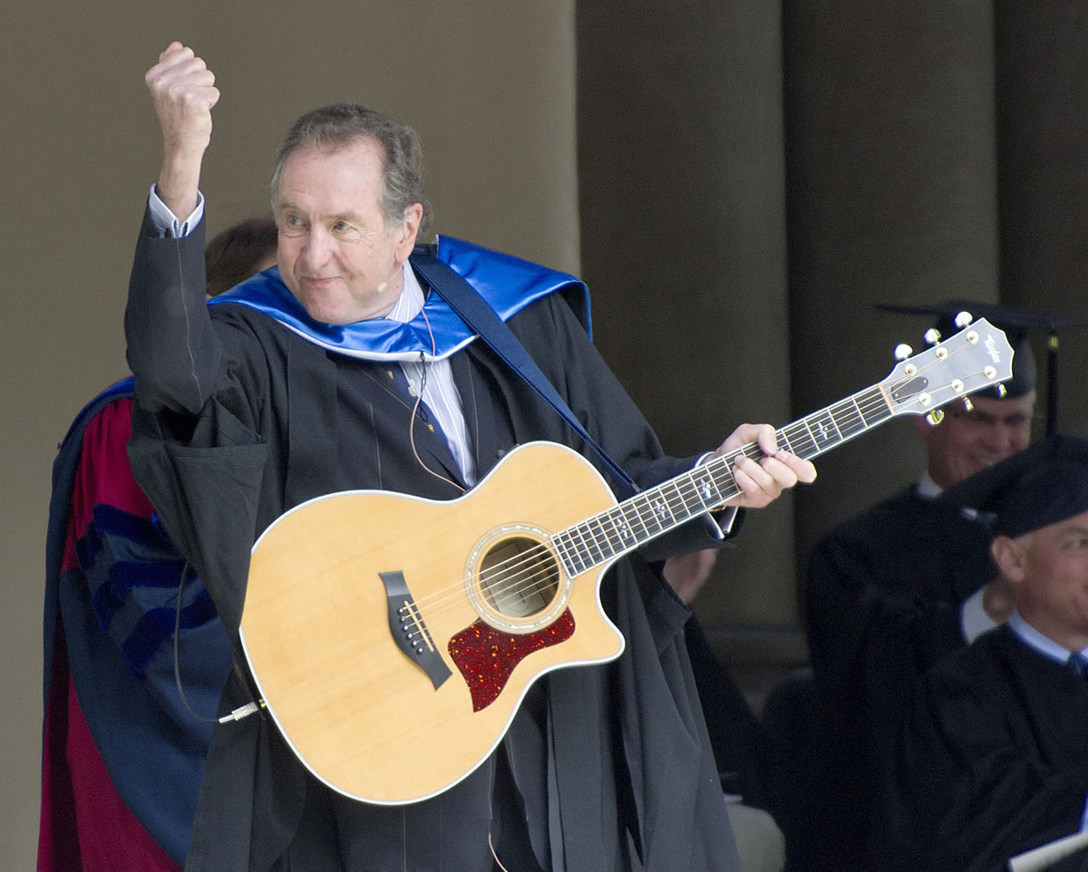 Commedian Eric Idle finishes the 2013 Whitman College commencement ceremony by singing &quot;Always Look on the Bright Side of Life&quot; on Sunday in Walla Walla.