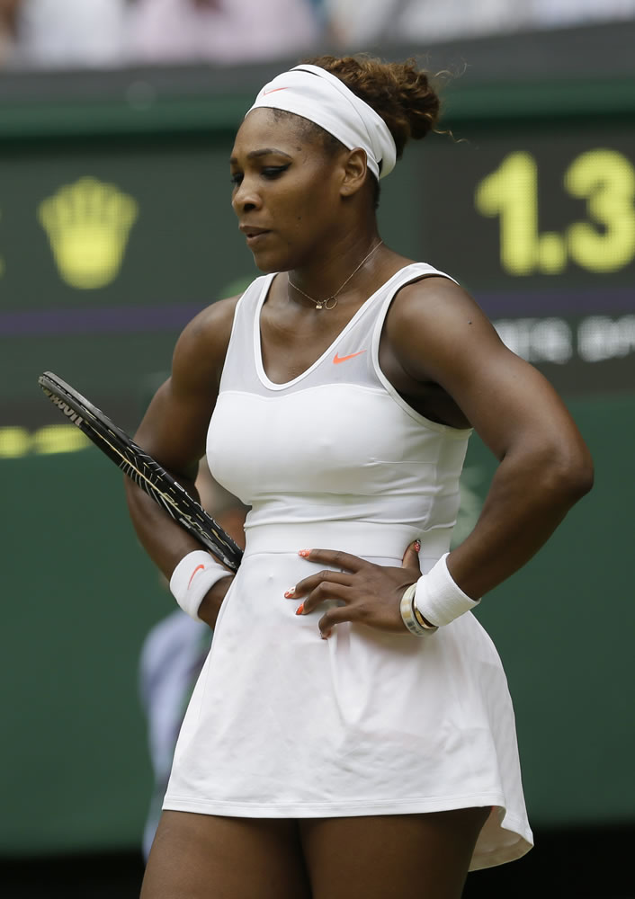 Defending champion and five-time Wimbledon winner Serena Williams dropping the last four games to Sabine Lisicki of Germany and lost the fourth-round match 6-2, 1-6, 6-4.
