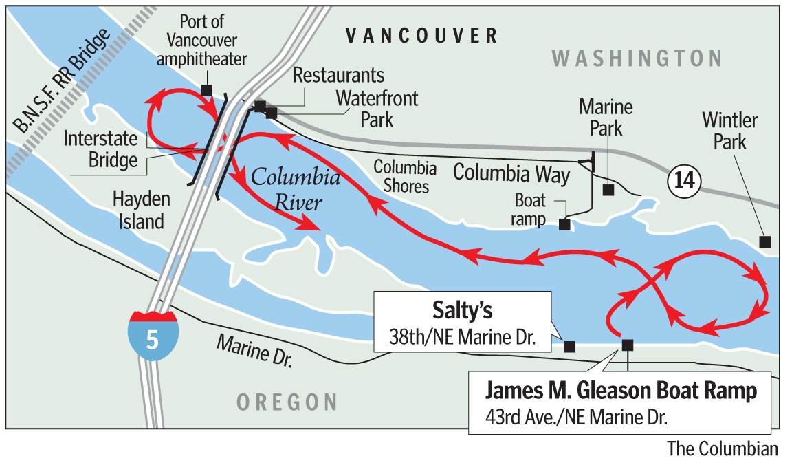 Christmas Ships route for Dec. 12, 19: Fleet assembles at 7 p.m. in front of the James M. Gleason Boat Ramp, at 43rd Avenue and Northeast Marine Drive, and circles near Wintler Park for about an hour. The fleet then heads downriver to the Interstate 5 Bridge area before disbanding near Hayden Bay. The fleet will be out for up to two hours. All times are estimates and routes are subject to -conditions related to safety, commercial river traffic, weather, debris and water conditions.