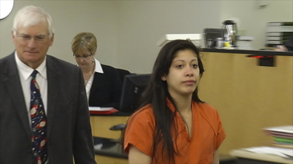 Esmerelda Cerdon Velazquez, 23, makes a first appearance in Clark County Superior Court on suspicion of first-degree robbery.
