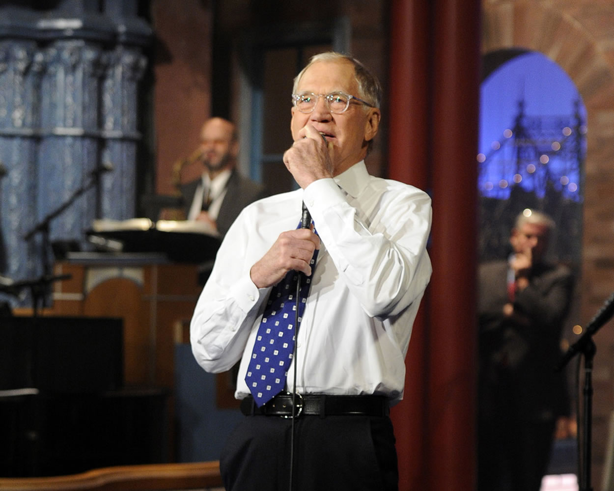 David Letterman appears during a taping of his final &quot;Late Show with David Letterman,&quot; on May 20, 2015 at the Ed Sullivan Theater in New York. (Jeffrey R.
