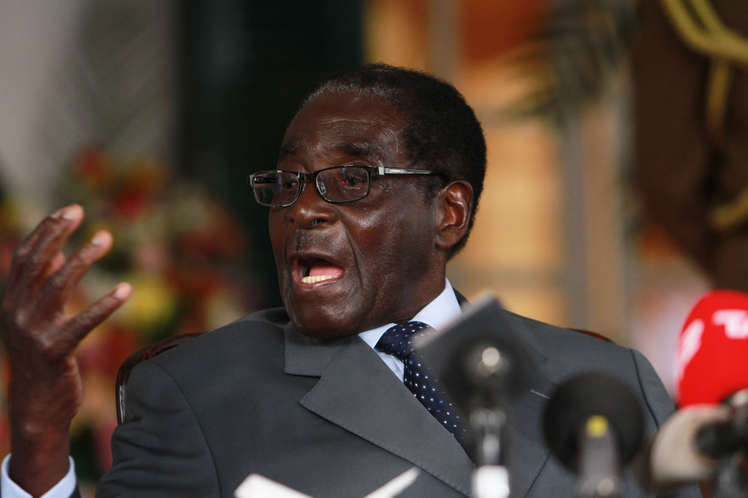 Zimbabwean President Robert Mugabe speaks during a press conference at State House in Harare on Tuesday.