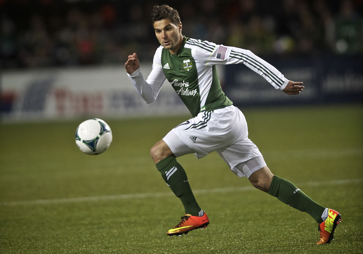 The Portland Timbers' Sal Zizzo chases down a ball against the New York Red Bulls in the second half of their season opener at Jeld-Wen Field on Sunday March 3, 2013.