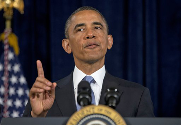 President Barack Obama gestures as he speaks in San Jose, Calif. , Friday, June 7, 2013. The president defended his government's secret surveillance, saying Congress has repeatedly authorized the collection of America's phone records and U.S.